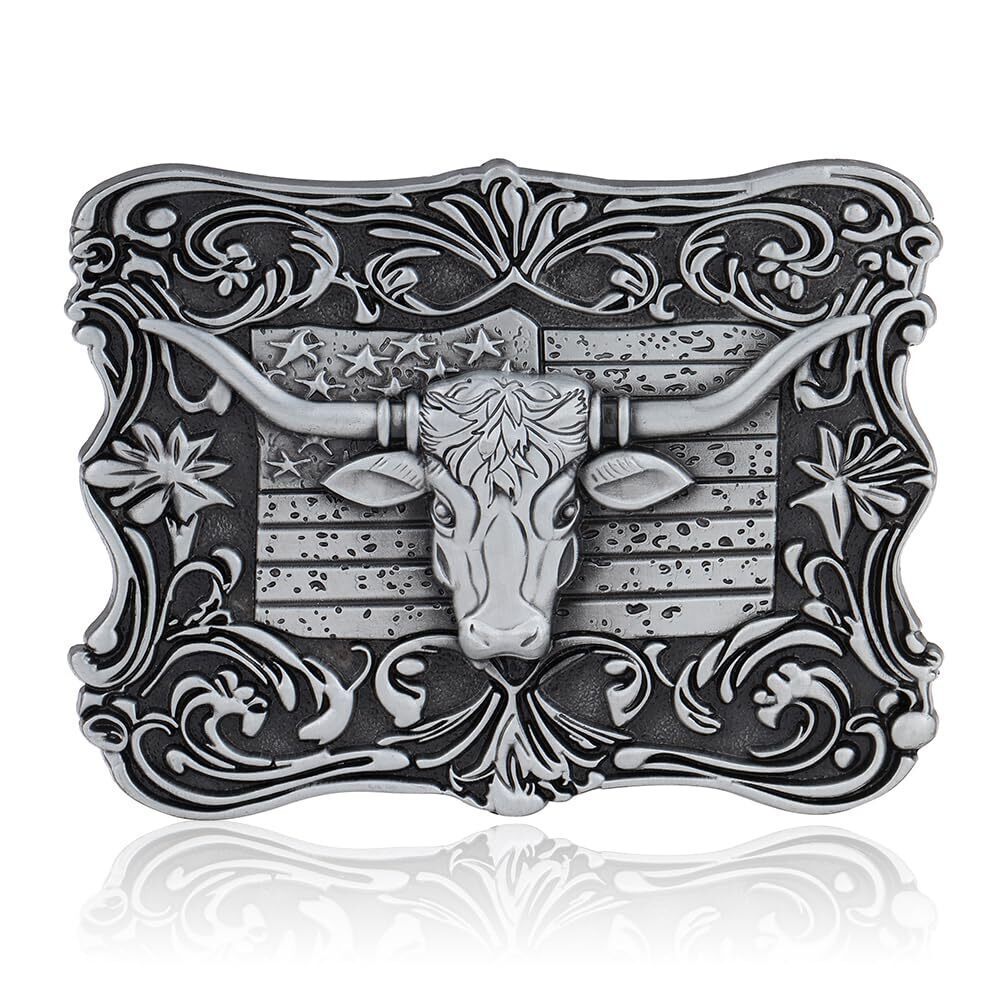 7637 Gold Belt Buckle Rodeo Cowboy Longhorn Belt Buckles Bull Belt Buckles